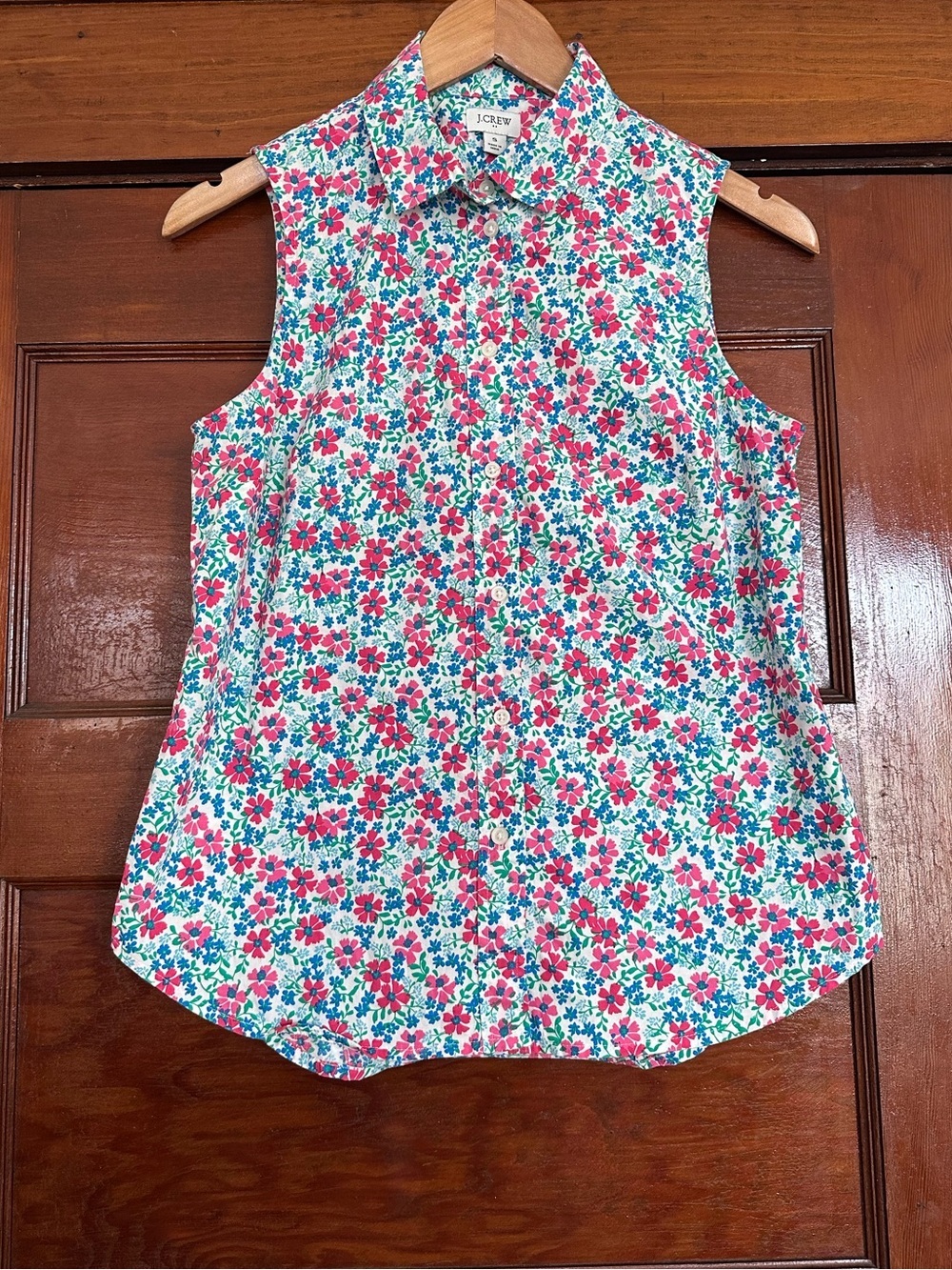 J. Crew Floral Sleeveless Cotton Poplin Button Down Shirt Top Size Small Preppy